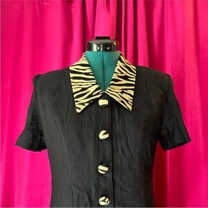 🐆 Vintage 90s Taurus Zebra Collar Mini Dress